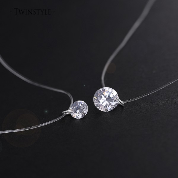 925 Sterling Silver Dazzling Zircon Necklace And Invisible Transparent Fishing Line Simple Pendant 38-40cm Personality Jewelry