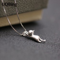 925 Sterling Silver Necklaces Cats Pendants&Necklaces Pure Sterling Silver 925 Kitty Necklace Jewelry Collar Colar de Plata