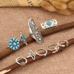 9PCS Vintage Bohemian Beach Women Ring Set Ethnic Style Antique Silver Midi Finger Boho Ring Charm Anelli
