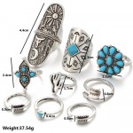 9PCS Vintage Bohemian Beach Women Ring Set Ethnic Style Antique Silver Midi Finger Boho Ring Charm Anelli