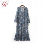 A16 2017 spring HG bohemian dress women flower printed long dress females straps on neck ruffles dress femme 