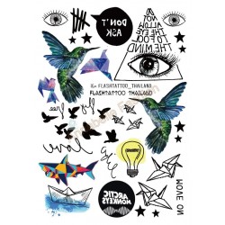 A6080-209 Big Black tatuagem Taty Body Art Temporary Tattoo Stickers Gradient Colorful Birds Eye Shark Glitter Tatoo Sticker