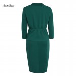 AAMIKAST Autumn Women Dress Hot Sale Celeb 2 PCS Vintage Retro Tunic Slim Work Business Casual Party Bodycon Pencil vestido 