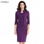 AAMIKAST Autumn Women Dress Hot Sale Celeb 2 PCS Vintage Retro Tunic Slim Work Business Casual Party Bodycon Pencil vestido 