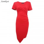 AAMIKAST New Fashion V-neck Short Sleeve Irregual Tail Pencil Party Evening Sexy Bodycon Women Dresses Size S M L XL XXL D0445