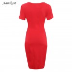 AAMIKAST New Fashion V-neck Short Sleeve Irregual Tail Pencil Party Evening Sexy Bodycon Women Dresses Size S M L XL XXL D0445