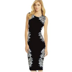 AAMIKAST Summer Dress Classical Noble O-neck Sleeveless Knee-length Stretch Slim Pencil Party Women Print Dresses  Plus Size