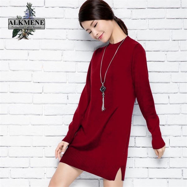 ALKMENE casual women elegant sexy dress 2017 fashion long sleeve winter dress wool mini sweater dress women loose kintted dress