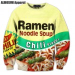 ALMOSUN Chicken Ramen Noodle 3D All Over Print Crewneck Pullover Sweatshirts Hipster Casual Streetwear Hip Hop Jumper Women Men