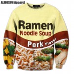 ALMOSUN Chicken Ramen Noodle 3D All Over Print Crewneck Pullover Sweatshirts Hipster Casual Streetwear Hip Hop Jumper Women Men
