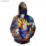 ALMOSUN DBZ Vegeta Goku Saiyan Zip-Up Men Pockets Hoodie Sweatshirt 3D Print Casual wear Jumper Harajuku Women