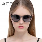 AOFLY Brand Fashion Oval Polarized Sunglasses Summer Sun Glasses Vintage Goggles Eyeglasses Retro Brand Designer Black Frame