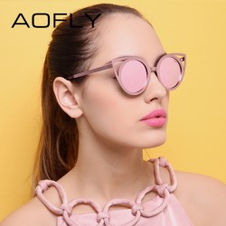 AOFLY Cat Eye Women Polarized Sunglasses Metal Frame Original Brand Sunglasses Fashion Designer Round Polaroid Lens Glasses