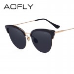 AOFLY Cat Eye Women Sunglasses Original Brand Design Reflective Coating Mirror Sunglasses Vintage  Sun Glasses With Case AF7965