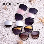 AOFLY Metal Frame Cat Eye Women Sunglasses Female Sunglasses Famous Brand Designer Alloy Legs Glasses oculos de sol feminino