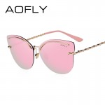 AOFLY Rimless Sunglasses Women Pink Revo Reflective Sun Glasses Alloy Legs Elegant Style Glasses Original Designer oculos AF7941