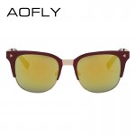 AOFLY Summer Style Women Sunglasses Half Frame Sunglasses Vintage Brand Design Fashion Lady Shades Metal Glasses Gafas De Sol