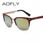 AOFLY Summer Style Women Sunglasses Half Frame Sunglasses Vintage Brand Design Fashion Lady Shades Metal Glasses Gafas De Sol