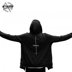 ATHIEF Men Fashion Loose Casual Hoodie Gothic style Side Zipper Handmade Holes Printed Plus Size 100% Cotton Streetwear hooded