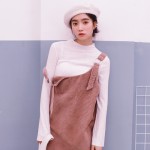 AUFYSO Suspender Dress 2017 Autumn Korean Style Vintage Sequined Circles Spaghetti Strap Mini Dress Corduroy Pink Grey D177