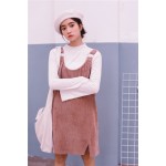 AUFYSO Suspender Dress 2017 Autumn Korean Style Vintage Sequined Circles Spaghetti Strap Mini Dress Corduroy Pink Grey D177