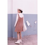 AUFYSO Suspender Dress 2017 Autumn Korean Style Vintage Sequined Circles Spaghetti Strap Mini Dress Corduroy Pink Grey D177