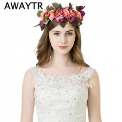 AWAYTR Handmade Woman Girls Artificial Flower Headband Party Wedding Fabric Flower Wreath Hair turquoise Flower Crown