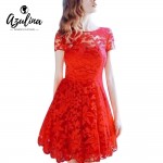 AZULINA Lace Red Blue Black 2017 Summer Dress Women Sexy Hollow Out Short Sleeve Mini Party Dress Big Size vestidos robe femme