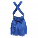 AZULINA Summer Blue Beach Chiffon Short Dress Women Sexy Deep V Neck Sleeveless Backless Skater Mini Dress robe femme Sundress