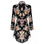 AZULINA Vintage Floral Print Chiffon Shirt Dress Women Spring Summer Long Sleeve Beach Boho Dress Mini Dress Vestidos robe femme