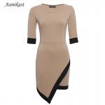 Aamikast Women Dresses Hot Sale New Fashion Elegant O-neck Middle Sleeve Patchwork Temperament Charm Party Bodycon Mini Dresses