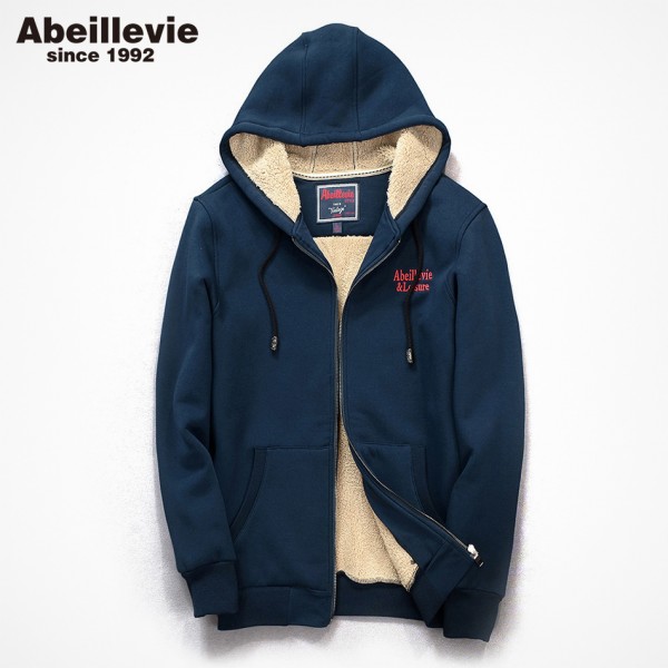 Abeillevie Cotton Men's Full Zipper Hoodies Jacket Heavyweight Winter Thicken Men's Sweatshirts Casual Winter Tracksuit ABD9002