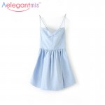 Aelegantmis Casual Striped Backless Slip Summer Dress Women High Waist Spaghetti Strap Short Sexy Beach Dress Ladies Sundress