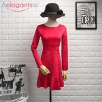 Aelegantmis Women Faux Suede Dress 2017 Spring Fashion Long Sleeve Tunic Ruffled Hem Party Dresses Ladies Slim Vestidos Female