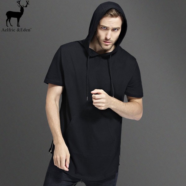 Aelfric Eden Men Longline Solid Color Side Zipper Short Sleeve Hoodie Man Casual Hipster Hip Hop Skateboard Long Hoodies