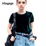 Ahagaga 2017 Spring T-shirts Women Velvet Tees Shirts Short Sleeve O-neck Solid Cute Women Tops Streeetwear T-shirt Women Femme