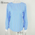 Alcestis 2017 Spring Top Tees Long sleeve T-shirt girls Summer backless blue striped Elegant T-shirt Women Short bow blusas