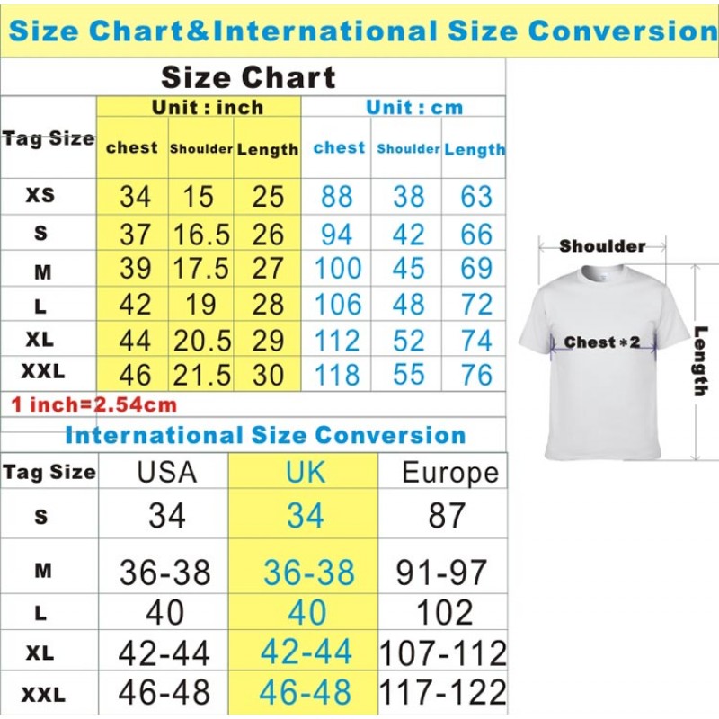 Unisex Shirt Size Conversion Chart
