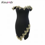 Aleumdr 2017 Autumn Womens Elegant Off Shoulder Mini Dress Black Sexy Lace Applique Bodycon Pencil Dresses Slim LC22715 Vestidos