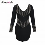 Aleumdr 2017 Summer Women Long Sleeve Mini Dresses Elegant Black Studded Vintage Dress For Party LC22789 Vestido De Festa 