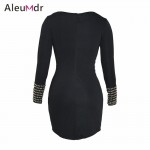 Aleumdr 2017 Summer Women Long Sleeve Mini Dresses Elegant Black Studded Vintage Dress For Party LC22789 Vestido De Festa 