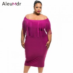 Aleumdr Plus Size Women Clothing 2017 Sexy Off The Shoulder Fringe Tassel Top Summer Midi Dresses LC61055 Vestidos Verano