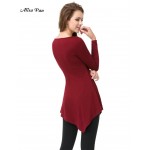 Alisa Pan Casual Work Spring Summer O-Neck Full Sleeve Loose Burgundy Fashion Women Girls T-Shirt AP01006BD Tee Tops Shirts 