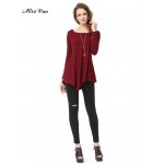 Alisa Pan Casual Work Spring Summer O-Neck Full Sleeve Loose Burgundy Fashion Women Girls T-Shirt AP01006BD Tee Tops Shirts 