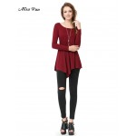 Alisa Pan Casual Work Spring Summer O-Neck Full Sleeve Loose Burgundy Fashion Women Girls T-Shirt AP01006BD Tee Tops Shirts 