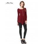 Alisa Pan Casual Work Spring Summer O-Neck Full Sleeve Loose Burgundy Fashion Women Girls T-Shirt AP01006BD Tee Tops Shirts 