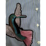 [Alphalmoda] 2017 New Ruffle Shirt Dress Embroidery Bird Appliques Single Breasted Gauze Liner Flounced Women Fashion Dress