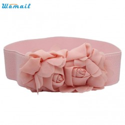 Amazing Fashion Double Rose Flower Buckle Elastic Waist Belt Lady Waistband