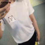 American Style Cat Printed Women T shirt Black  Cotton Fashion Woman Tee Womens Fashion  Tshirt