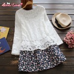 Amourlymei Spring Autumn Women Dress 2017Japanese Style Sweet Floral Print Lace Patchwork Long Sleeve Dress Cute Mori Girl Dress